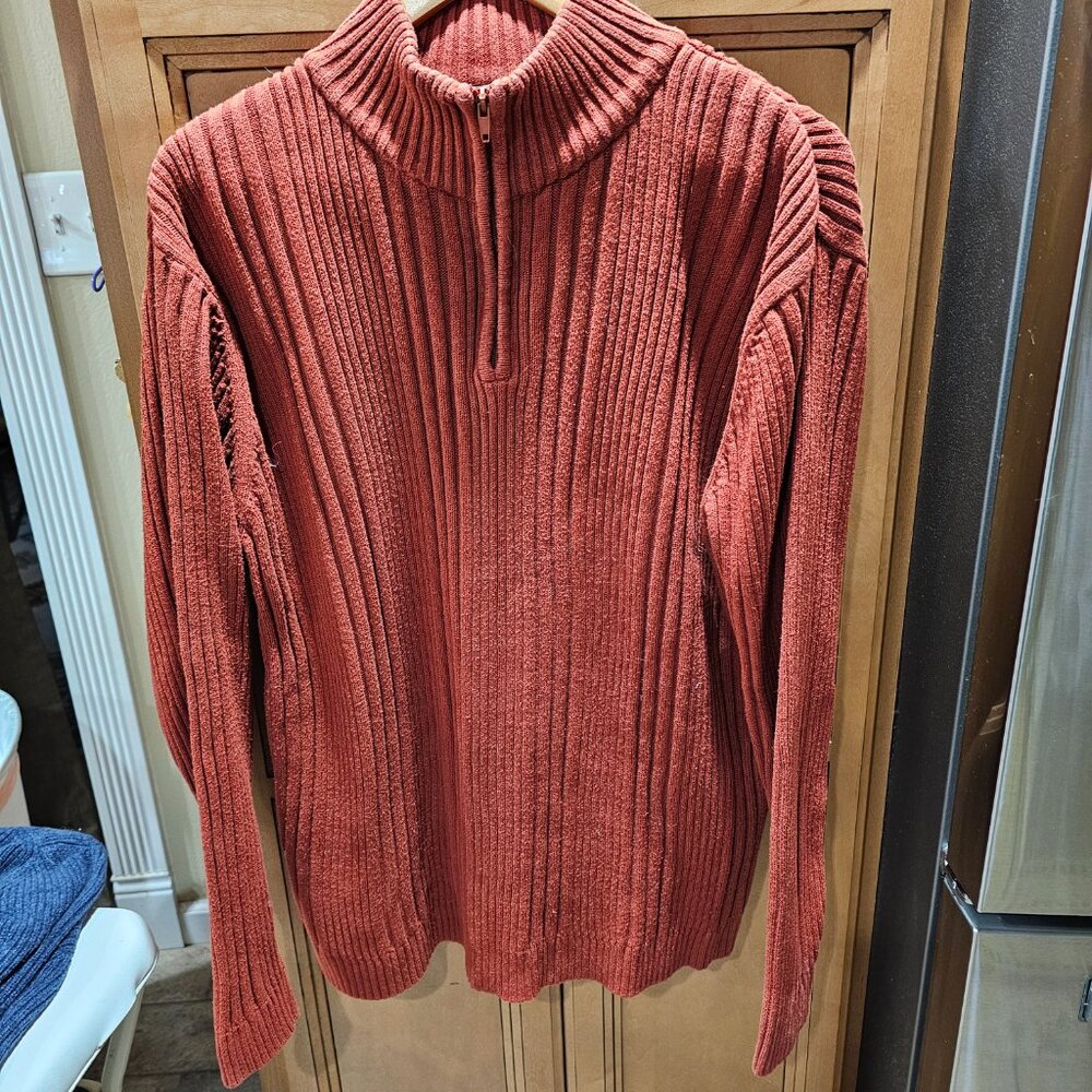 Wilke-Rodriguez  Men's  100% Cotton Knit 1/4 zip Mock Neck (Rust Colored)